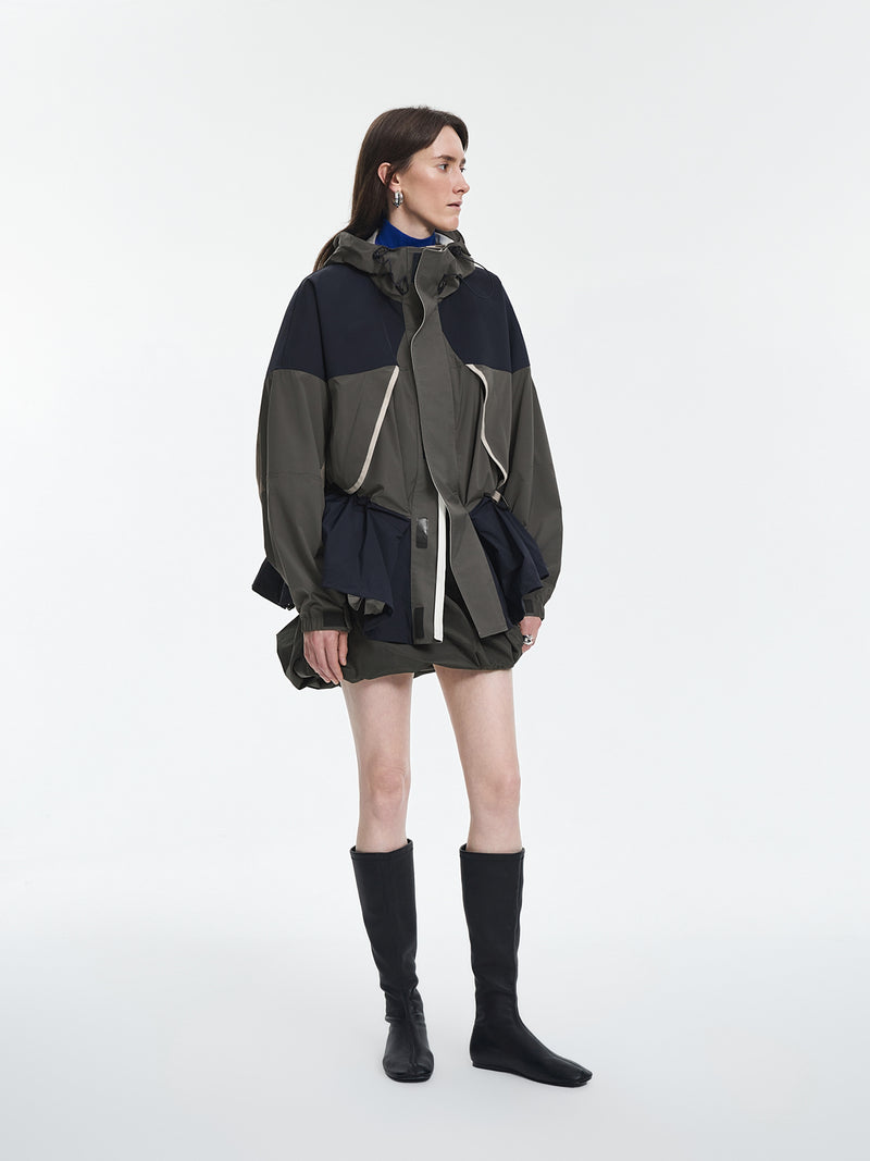 Jacket / JNBY Oversized Hooded Spliced Memory Fabric Jacket