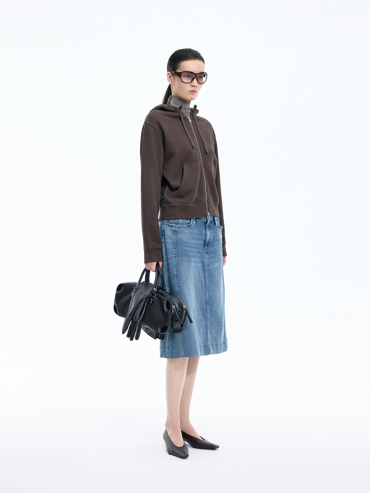 Skirt / JNBY Cotton A-Line Midi Denim Skirt