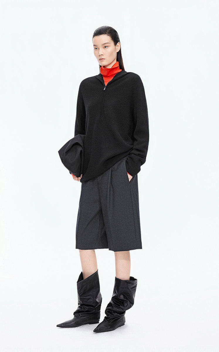 Sweater / JNBY Loose Quarter-Zip Wool Hoodie
