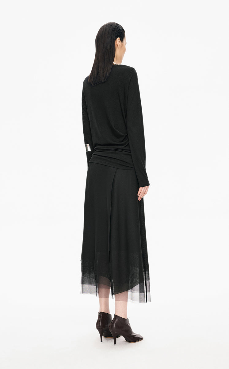 T-Shirt / JNBY Wool Blend Ruched Long Sleeve Tee