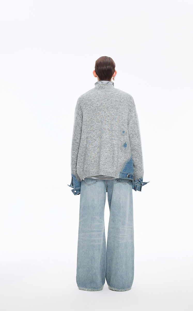 Sweater / JNBY O-Shape Knitted Denim Panel Cardigan