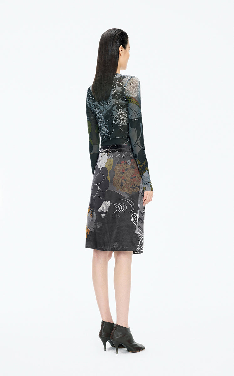 Skirt / JNBY Silk-Blend Printed Midi Skirt