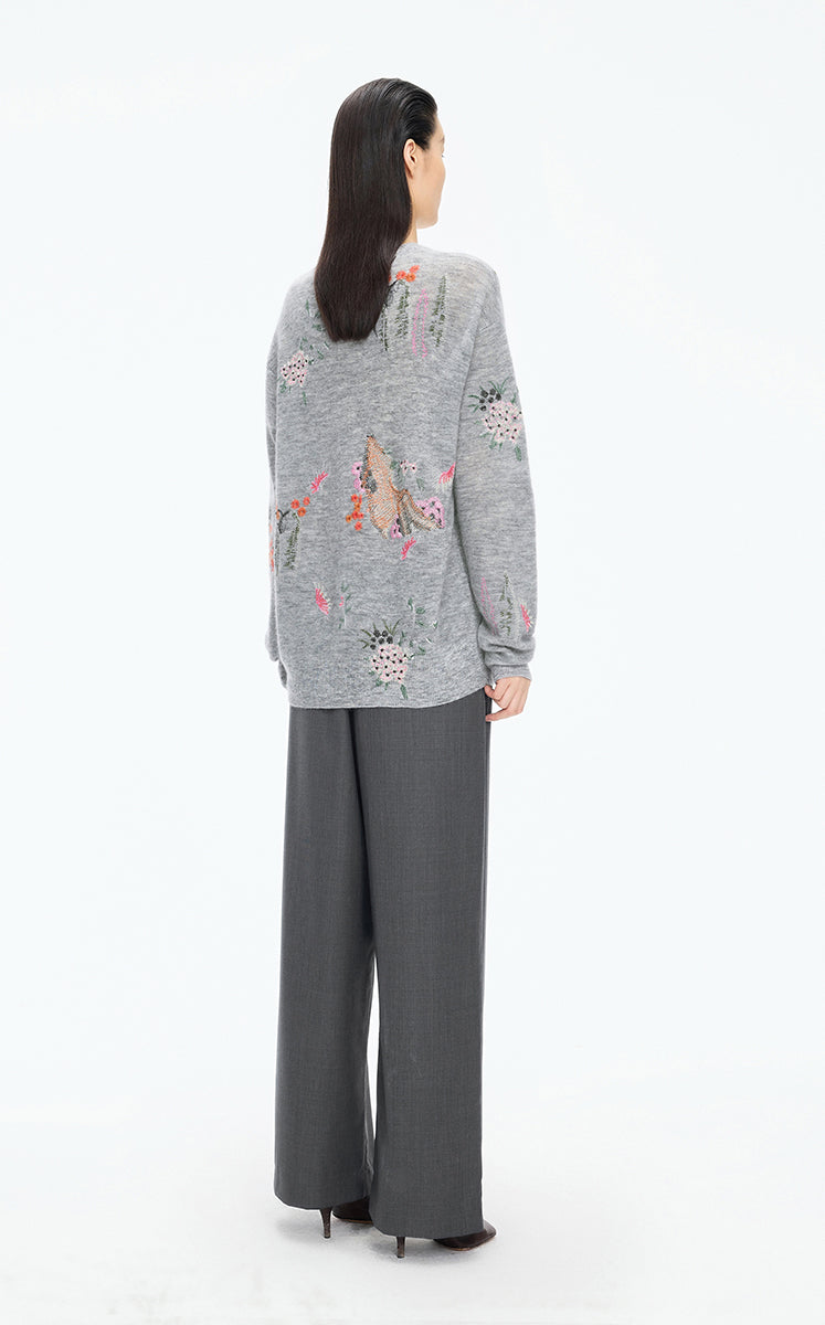 Sweater / JNBY Botanical Motif Mohair Blend Pullover