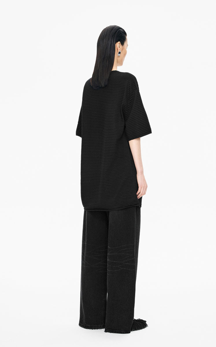 Sweater / JNBY Wool Blend Pintuck Short Sleeve Pullover