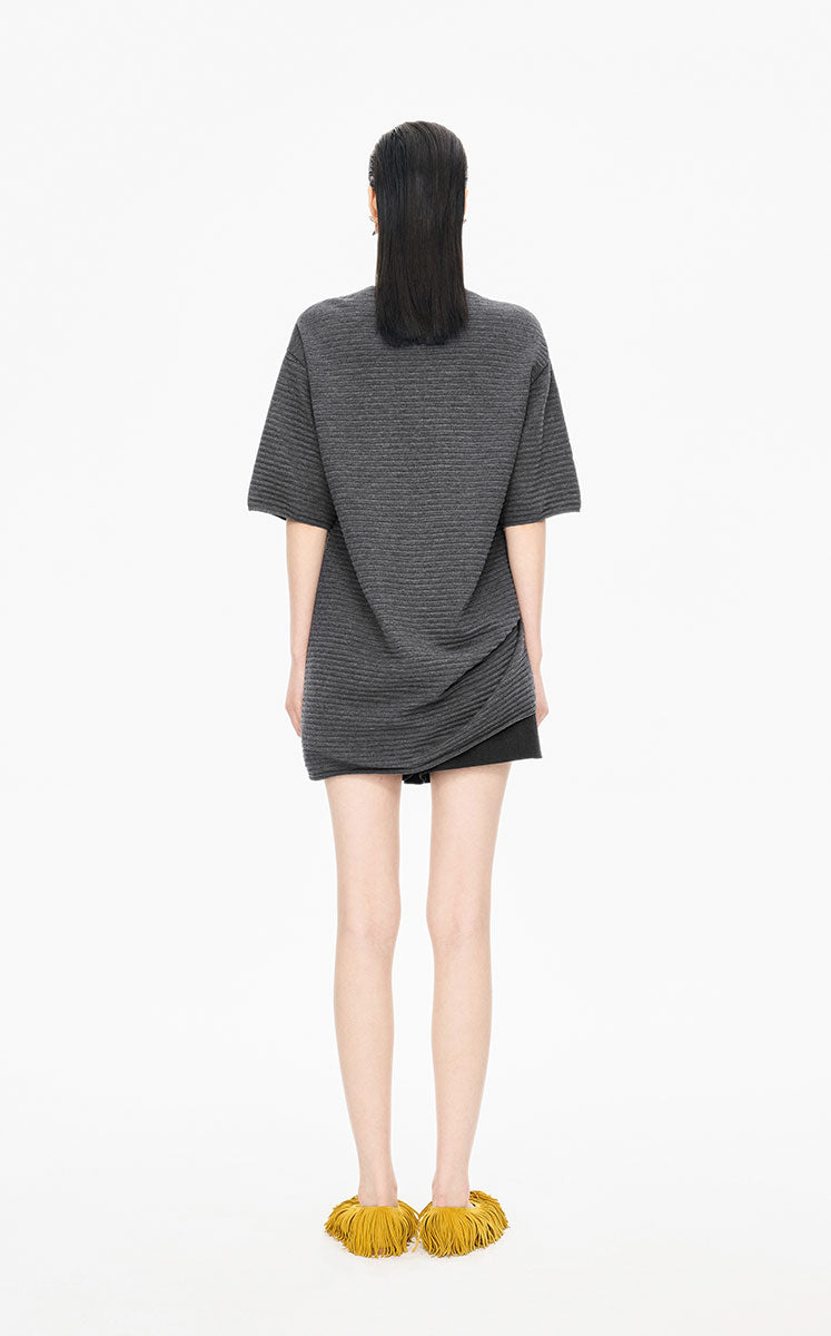 Sweater / JNBY Wool Blend Pintuck Short Sleeve Pullover