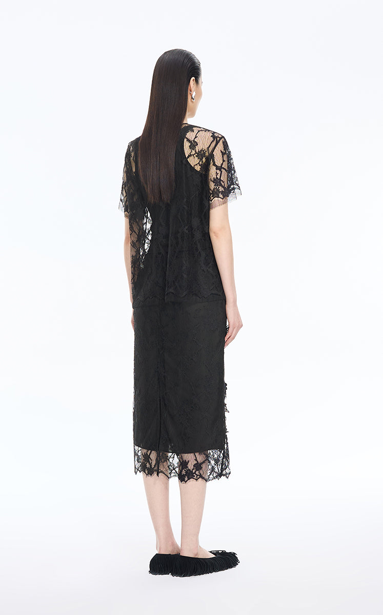 Skirt / JNBY Plum Blossom Lace Midi Skirt