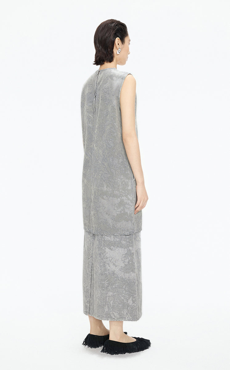 Dress / JNBY A-Line Flocked Denim Sleeveless Dress