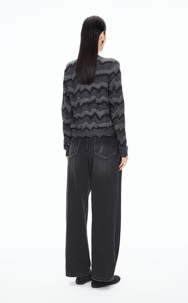 Sweater / JNBY Colorblock Wool-Blend Short Cardigan
