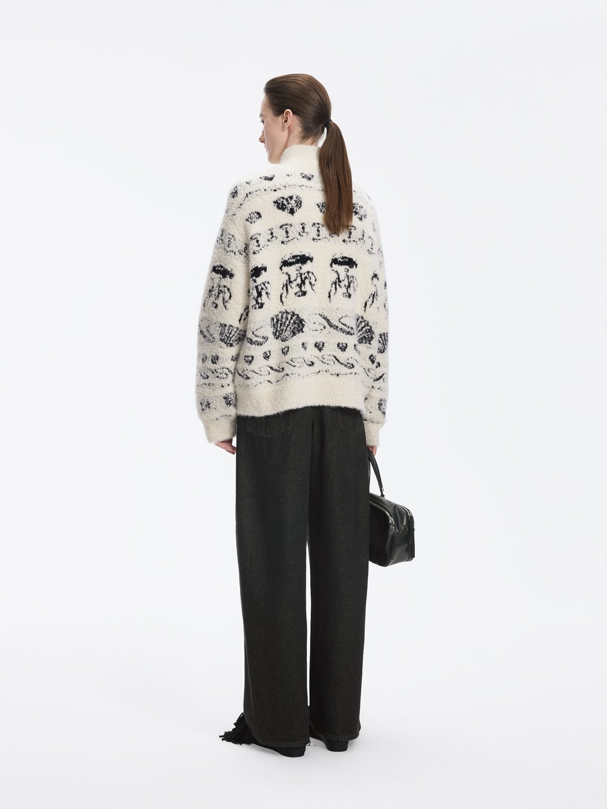 Cardigan / JNBY Alpaca Blend Jacquard Open Front Sweater