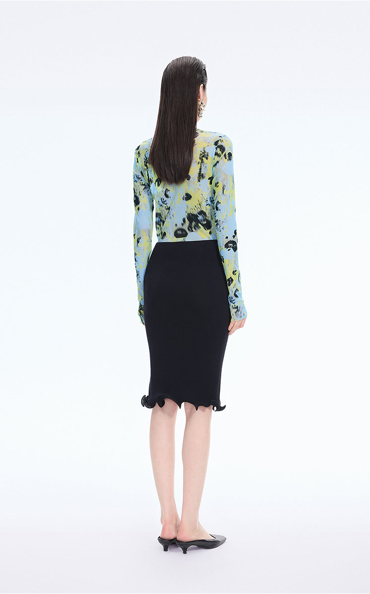 T-Shirt / JNBY Floral Print Fitted Long Sleeve Tee