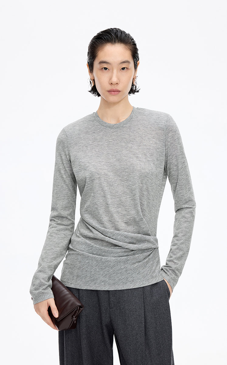 T-Shirt / JNBY Wool Blend Ruched Long Sleeve Tee Grey
