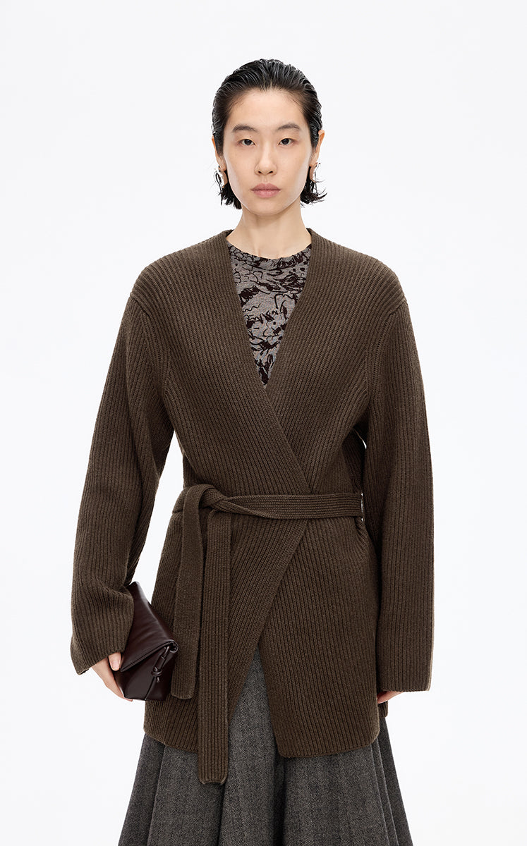 Sweater / JNBY Wool Yak Longline Cardigan Dark Brown