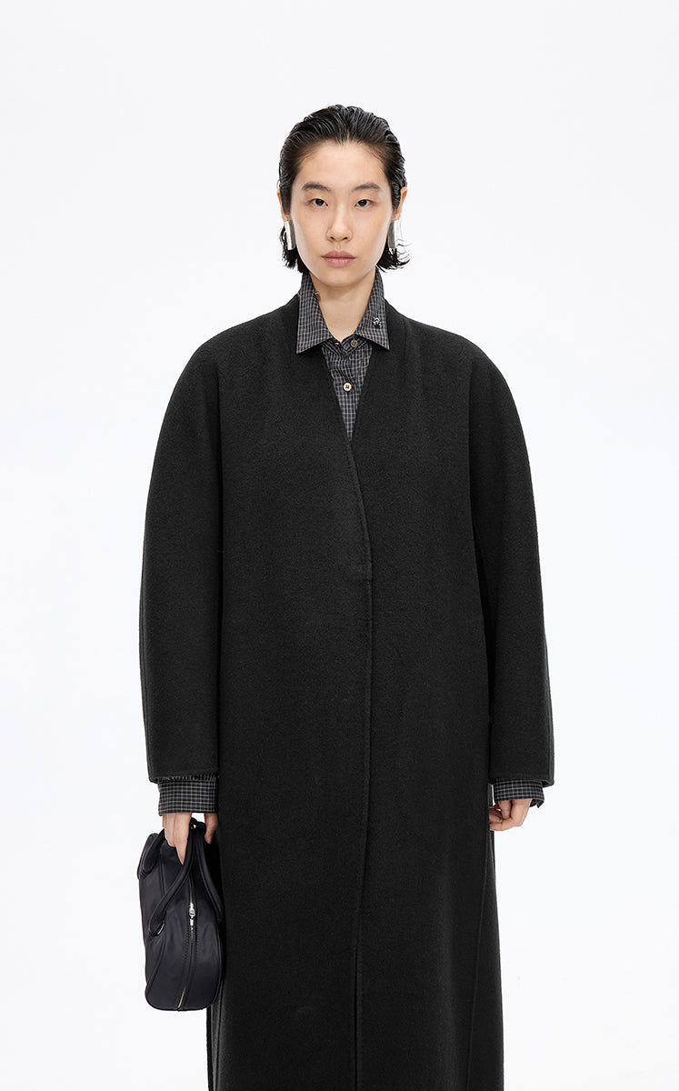 Coat / JNBY Collarless Longline Wool Double-Face Coat