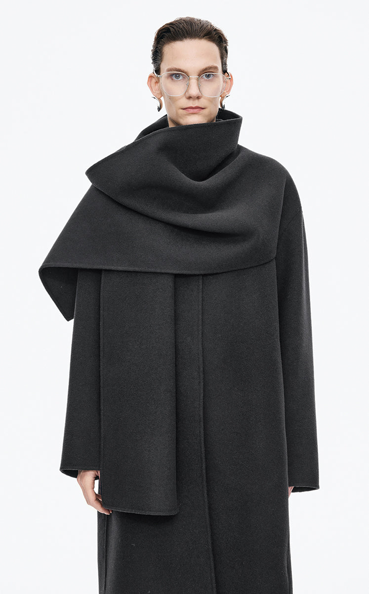 Coat / JNBY Wrap Wool Blend Long Coat Black