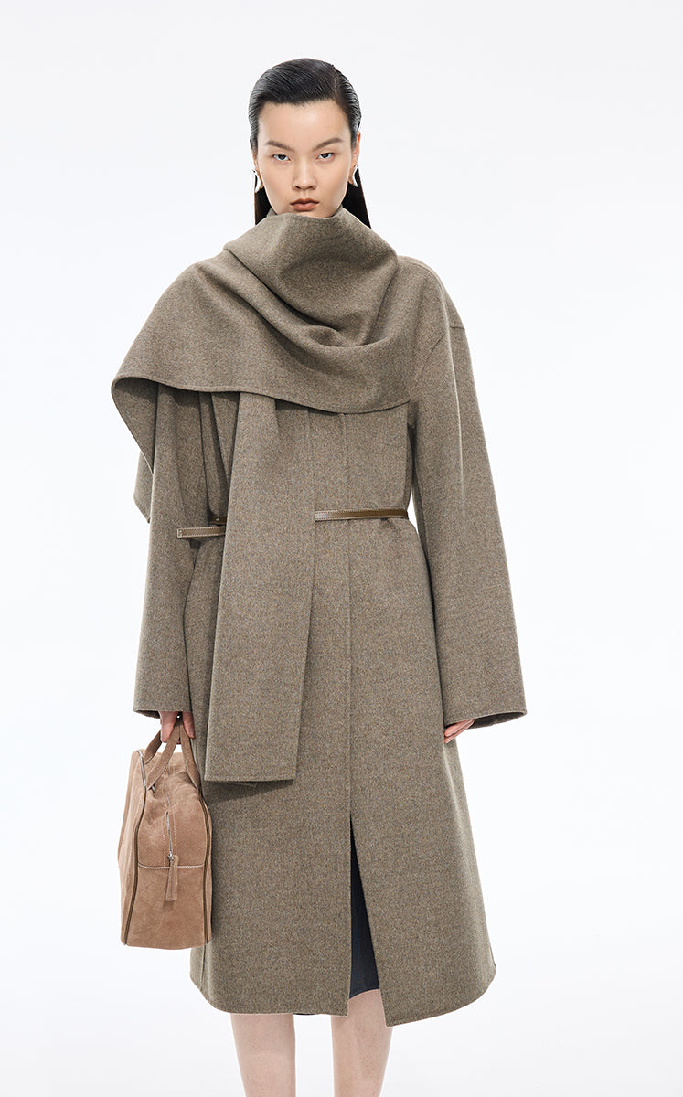 Coat / JNBY Wrap Wool Blend Long Coat Kahaki