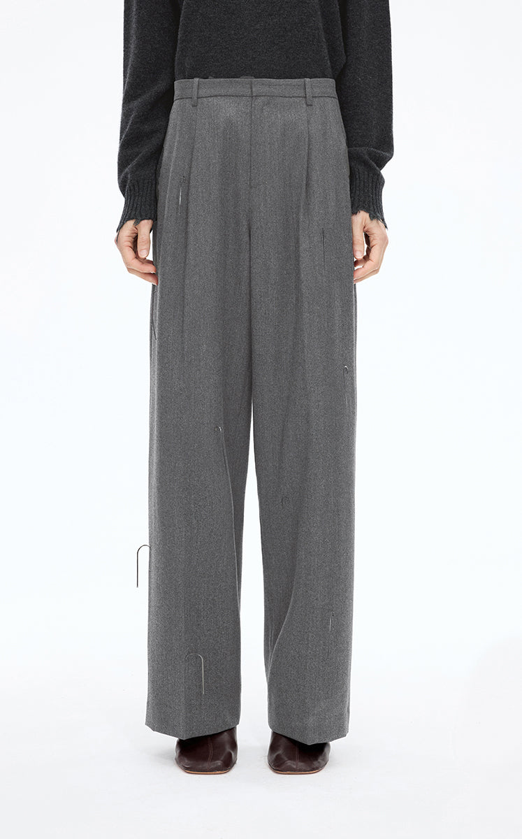 Pants / JNBY Ruched Waist Fringe Wide-Leg Pants Grey