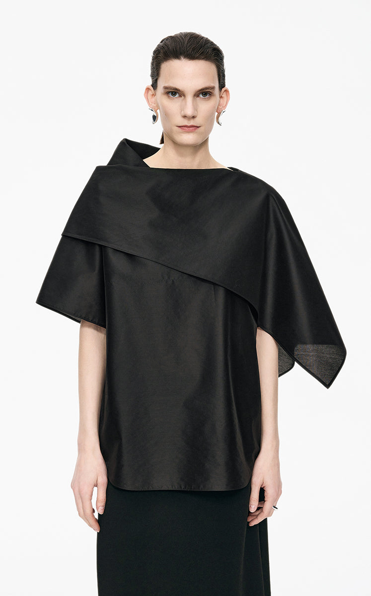 Shirt / JNBY Draped Wool-Silk Short Sleeve Top Black