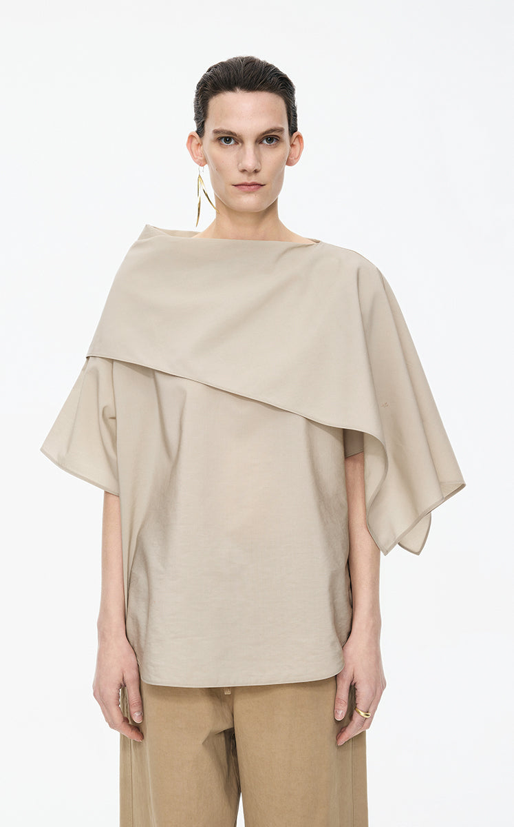 Shirt / JNBY Draped Wool-Silk Short Sleeve Top