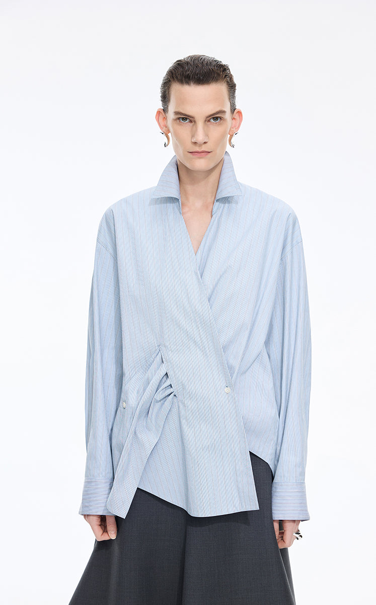 Shirt / JNBY Oversized Stripe-Layered Cotton Shirt Blue