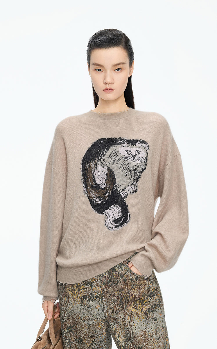 Sweater / JNBY Cat Motif Mohair Blend Pullover