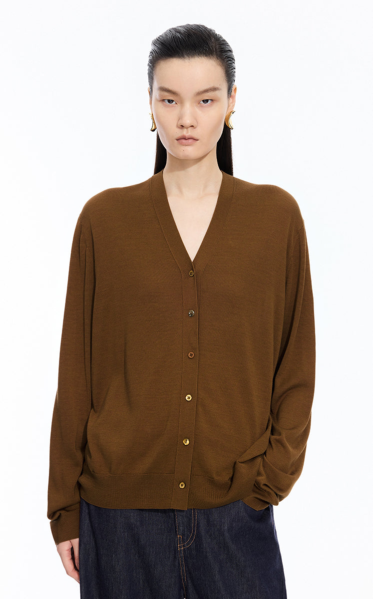 Sweater / JNBY Loose V-neck Silk-Cotton Cardigan