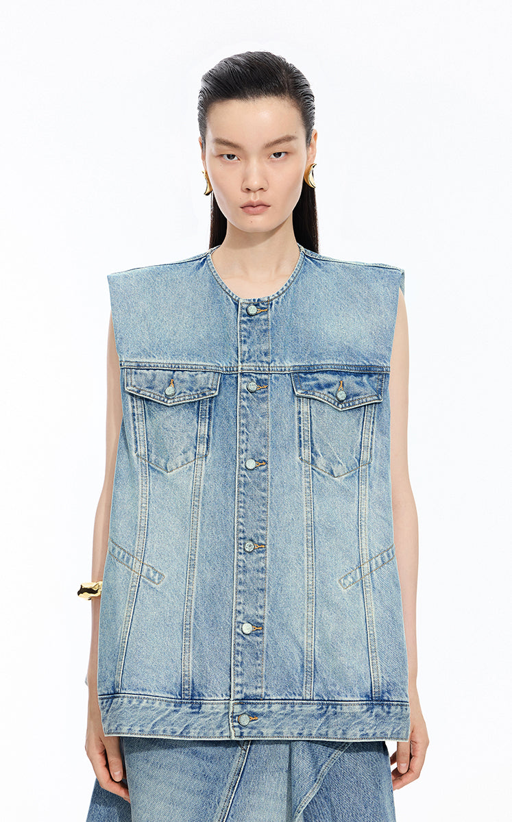 Vest / JNBY Oversized Cotton Drawstring Denim Vest