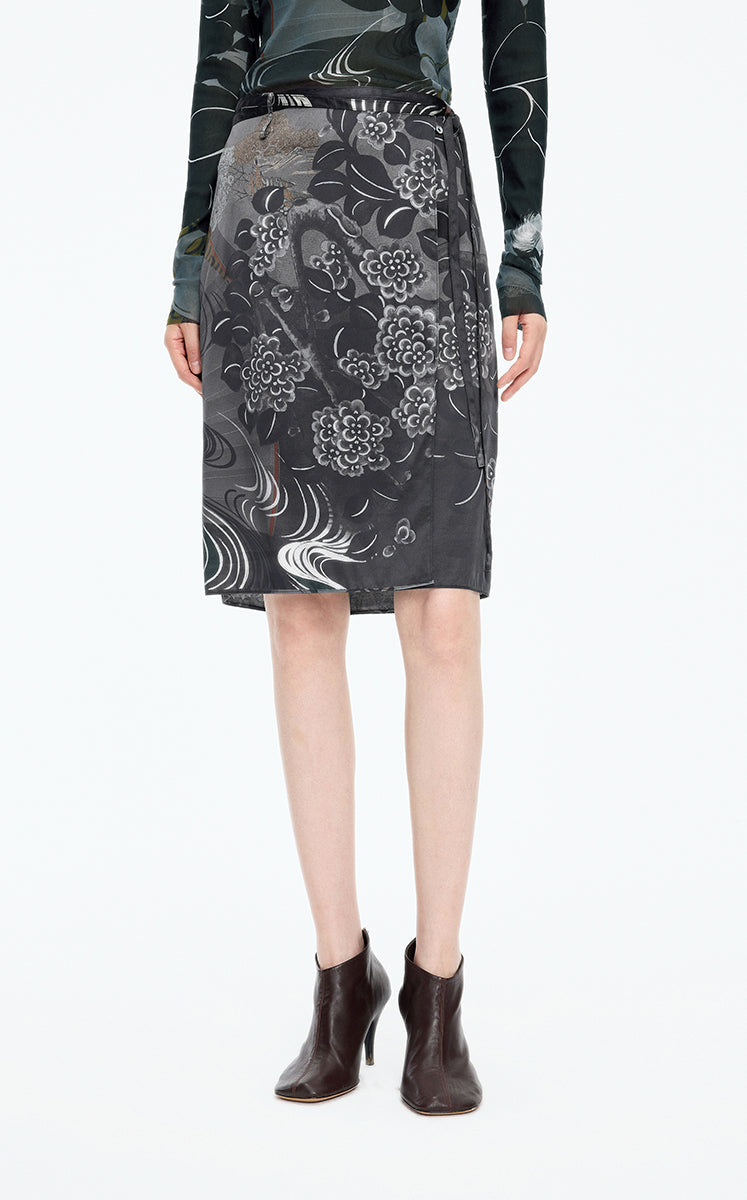 Skirt / JNBY Silk-Blend Printed Midi Skirt black
