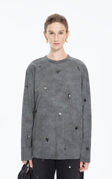 T-Shirt / JNBY Beaded Cotton Long Sleeve Tee