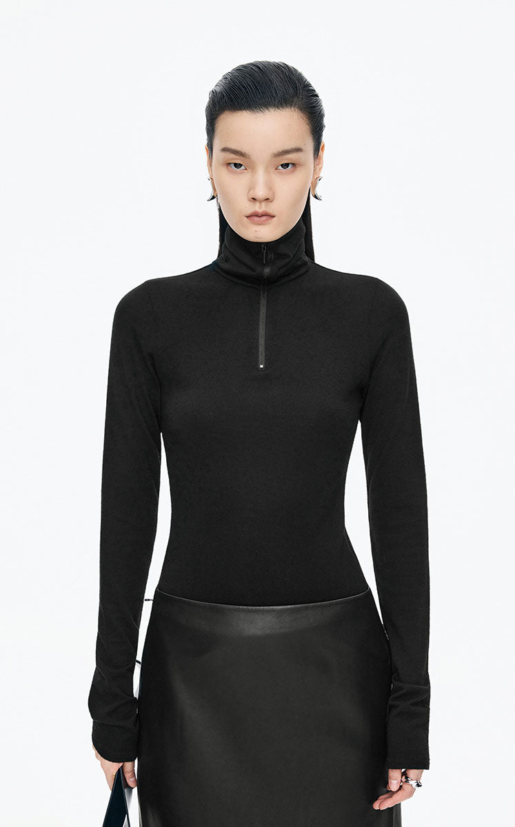 T-Shirt / JNBY Slim Fit Merino Wool Zip Neck Tee