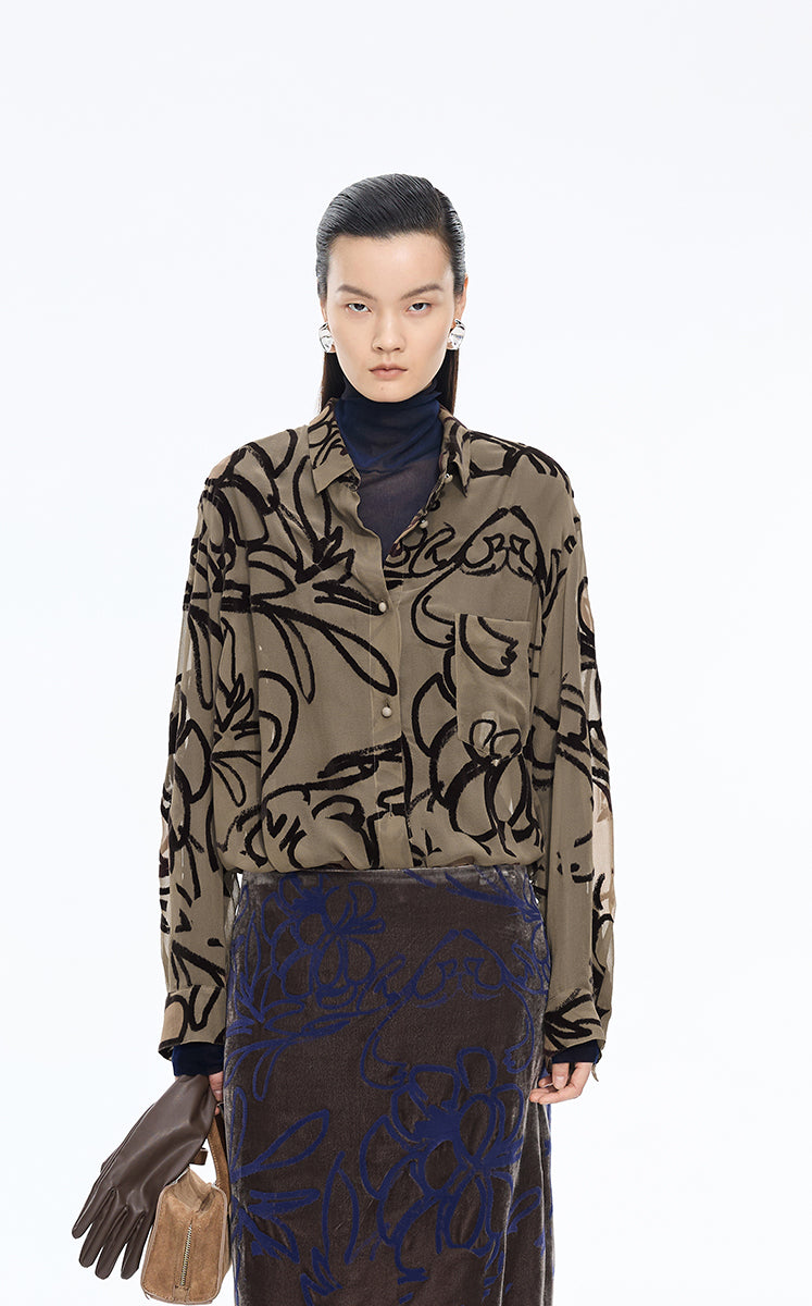Shirt / JNBY Floral Silk Georgette Base Shirt
