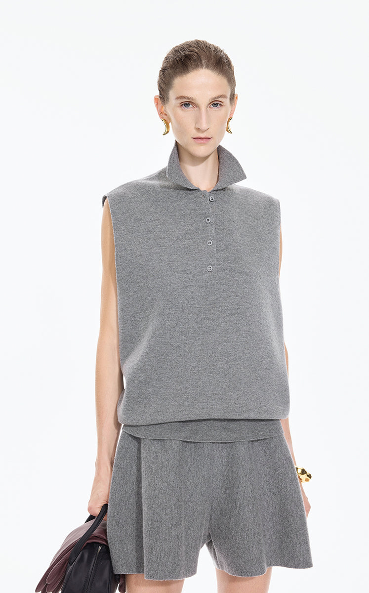 Sweater / JNBY Wool Polo Knit Vest Grey
