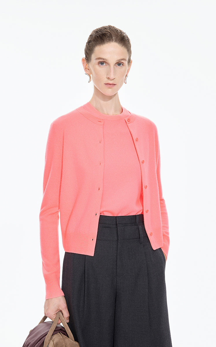 Sweater / JNBY Cropped Wool-Cashmere Cardigan Pink
