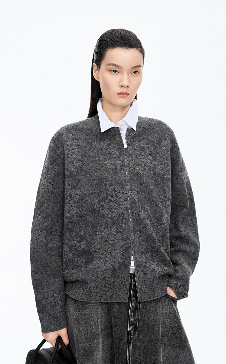 Sweater / JNBY Loose Floral Wool Cardigan Grey