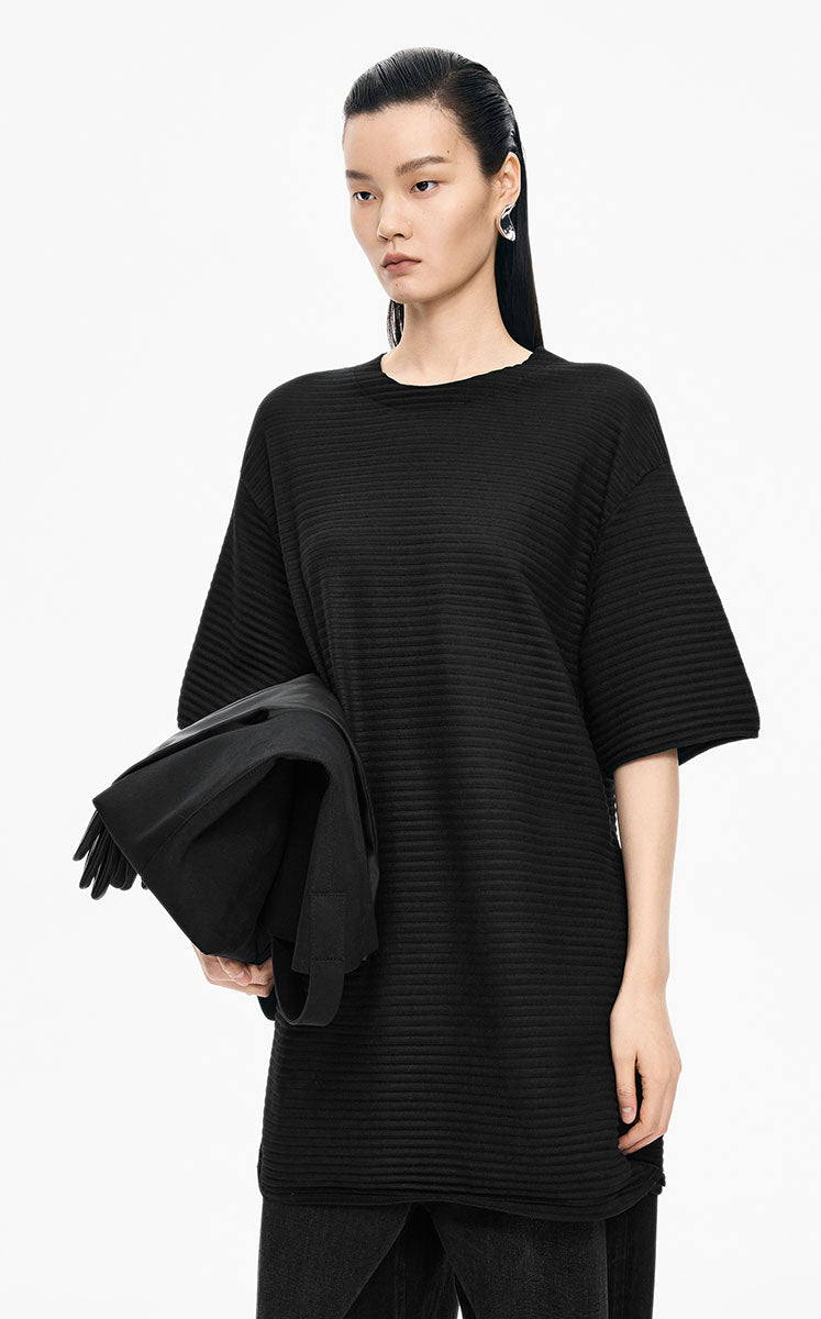 Sweater / JNBY Wool Blend Pintuck Short Sleeve Pullover