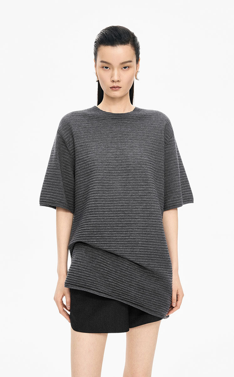 Sweater / JNBY Wool Blend Pintuck Short Sleeve Pullover