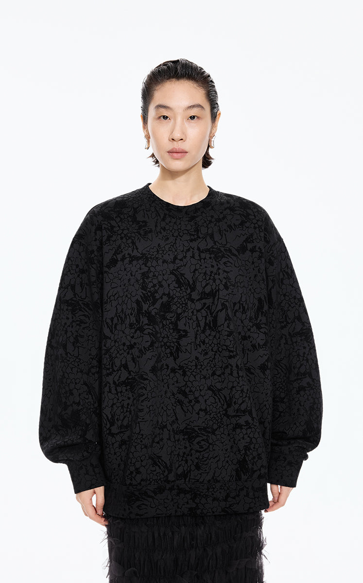 Sweatshirt / JNBY Oversized Flocked Floral Detail Pullover Black