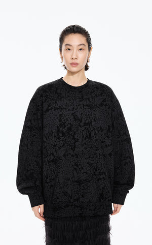 Sweatshirt / JNBY Oversized Flocked Floral Detail Pullover Black