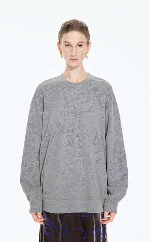 Sweatshirt / JNBY Oversized Flocked Floral Detail Pullover Grey