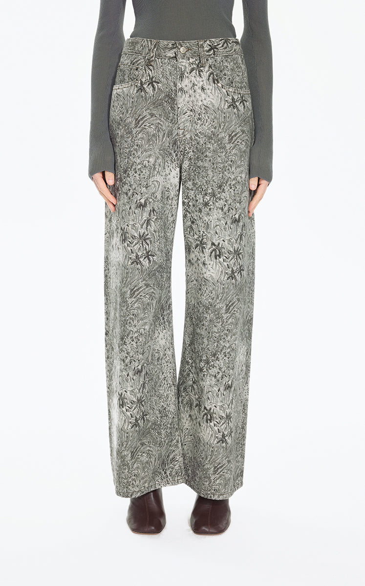 Pants / JNBY Wide-Leg Printed Denim Trousers Black-Grey