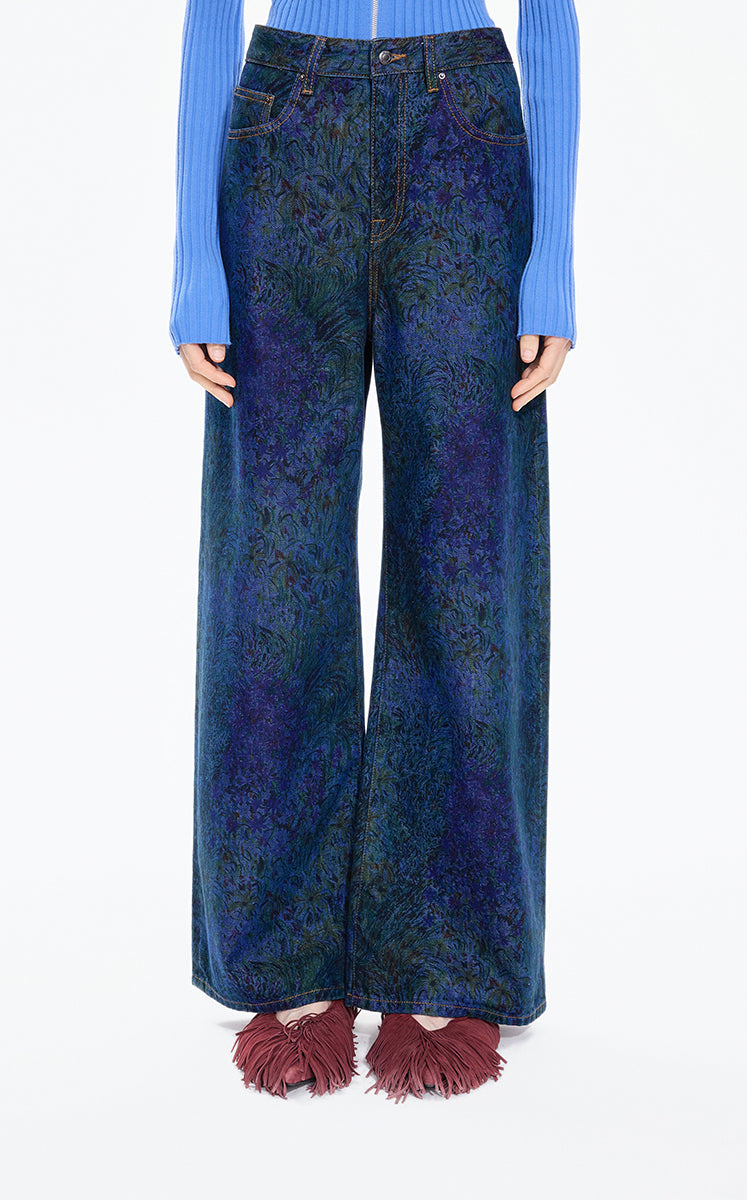 Pants / JNBY Wide-Leg Printed Denim Trousers Blue