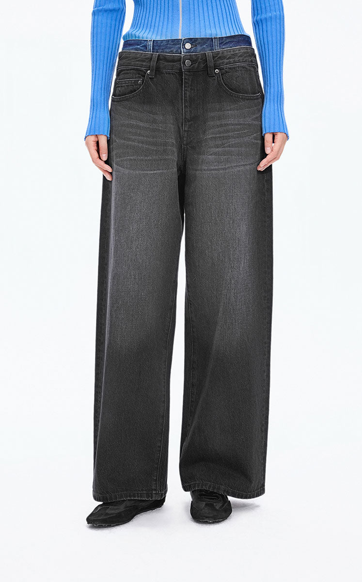 Pants / JNBY Straight-Leg Cuffed Denim Pants Black