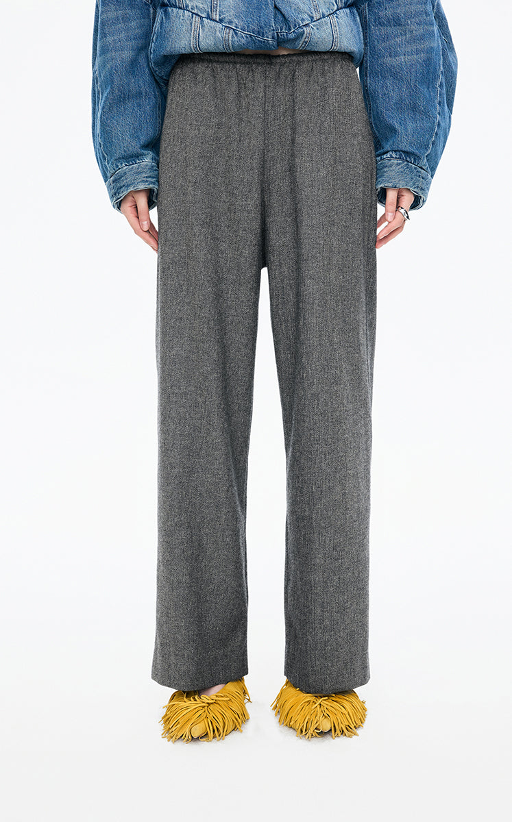Pants / JNBY Straight-Leg Drawstring Wool Blend Trousers Grey