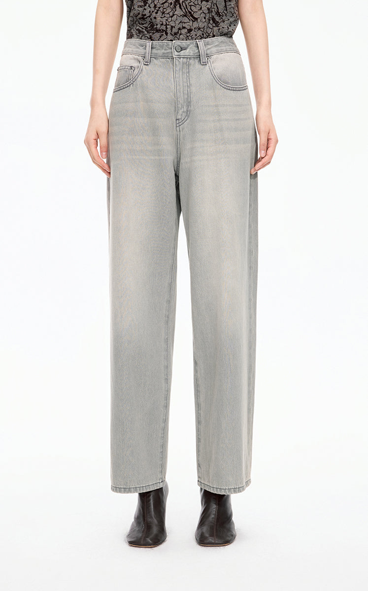 Pants / JNBY Tapered Washed Black Denim Trousers Grey