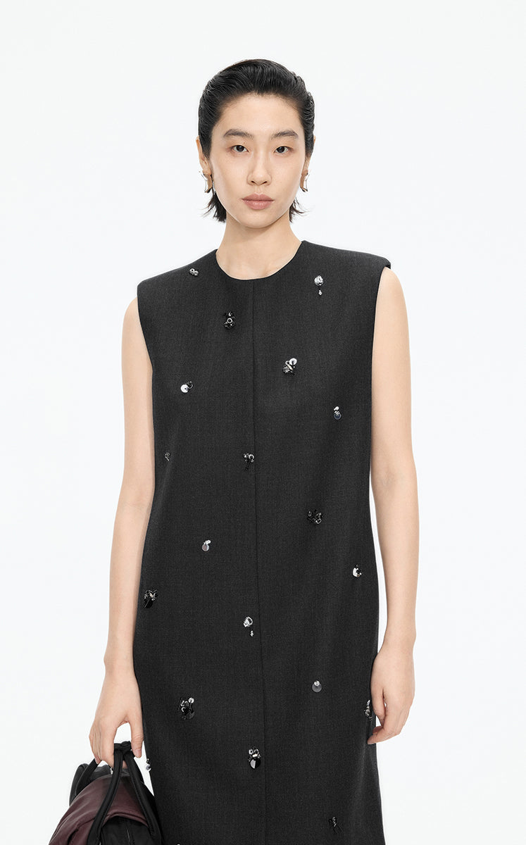 Dress / JNBY X-Line Beaded Wool Blend Dress