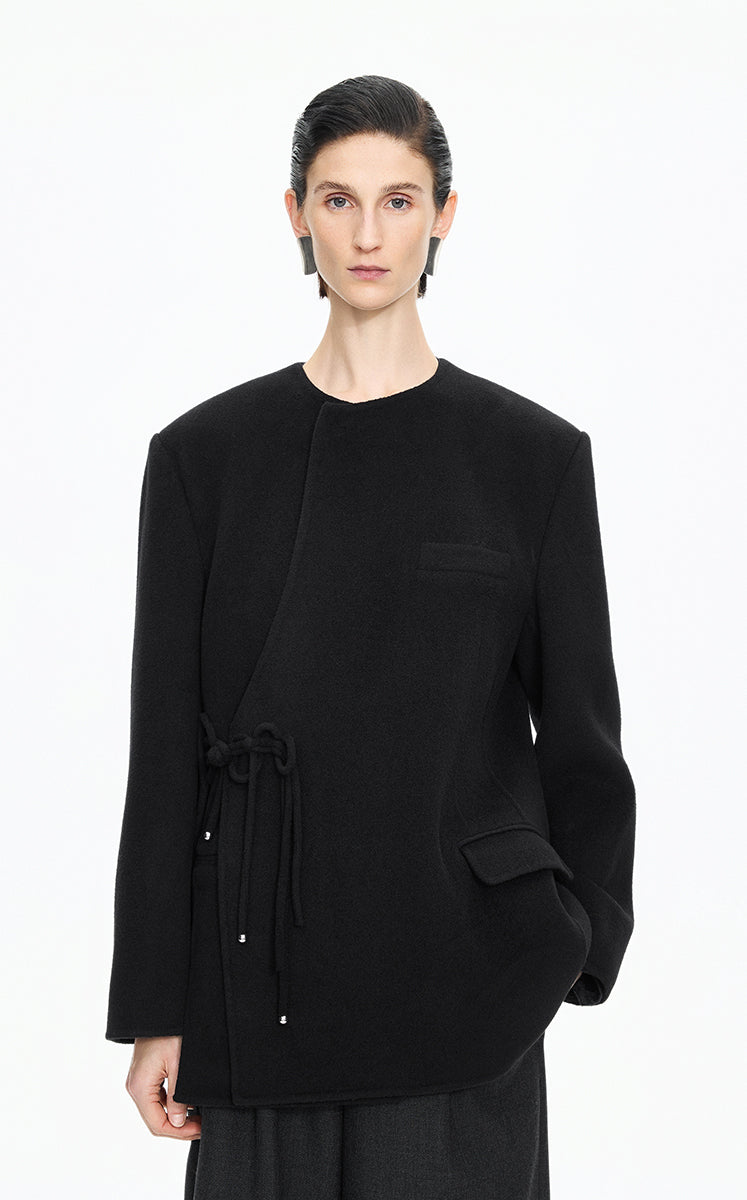 Coat / JNBY Double-Faced Collarless Wool Blend Coat Black
