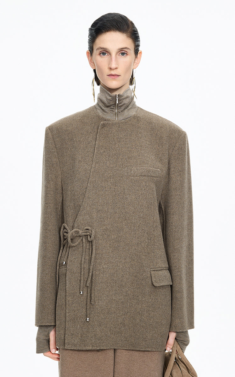 Coat / JNBY Double-Faced Collarless Wool Blend Coat Kahaki