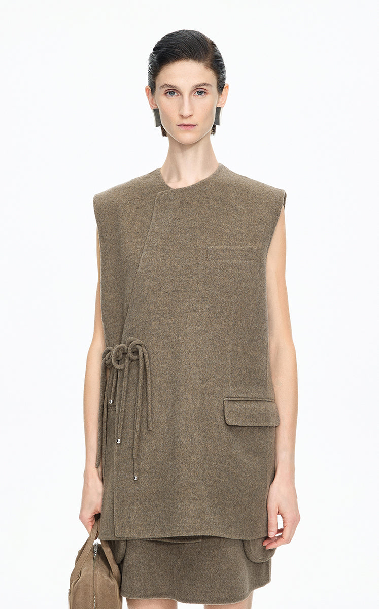 Vest / JNBY Double-Faced Collarless Wool Vest Kahaki