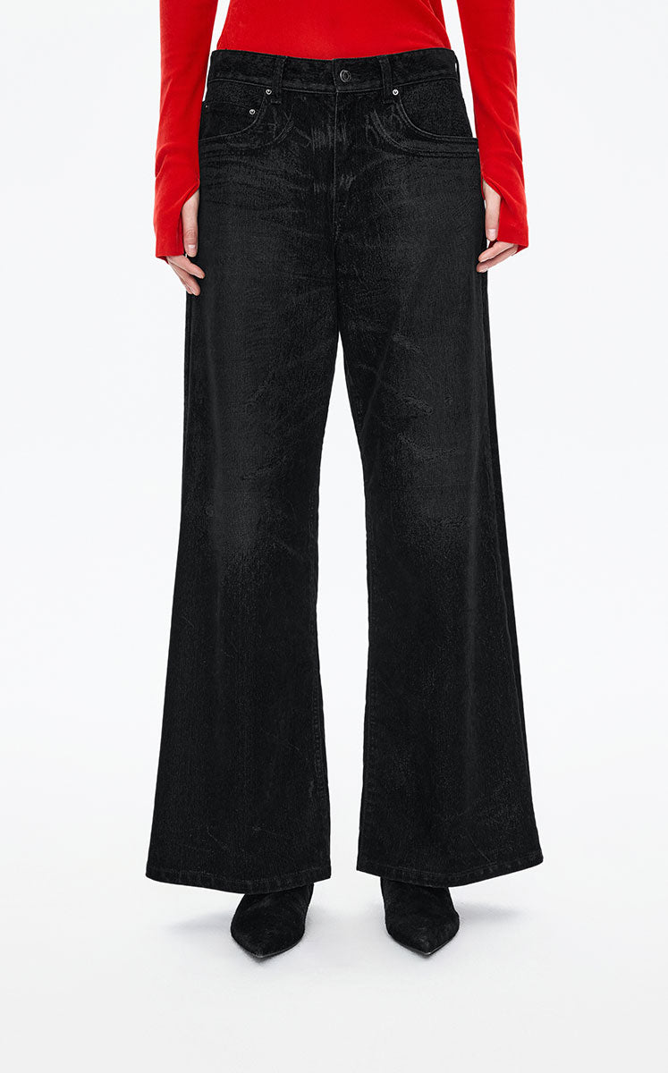 Pants / JNBY Relaxed Velvet-Flocked Wide-Leg Jeans Black