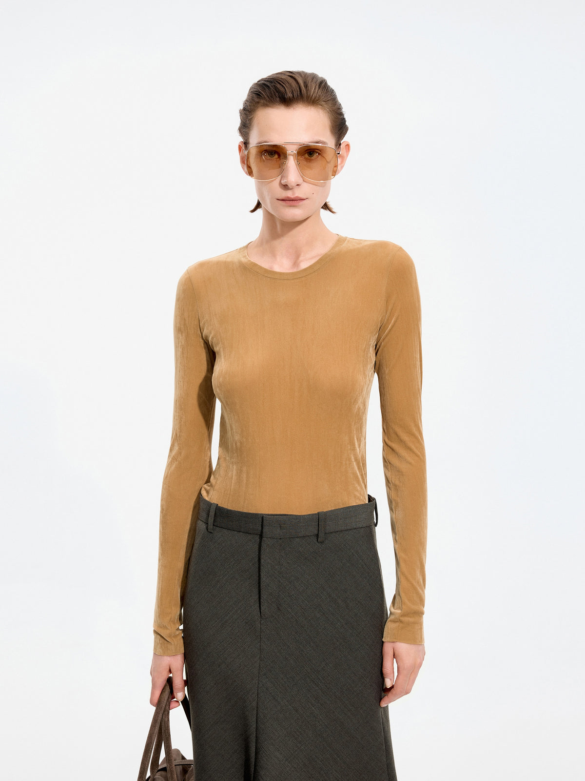 T-Shirt / JNBY Nylon Flocked Mesh Long Sleeve Top