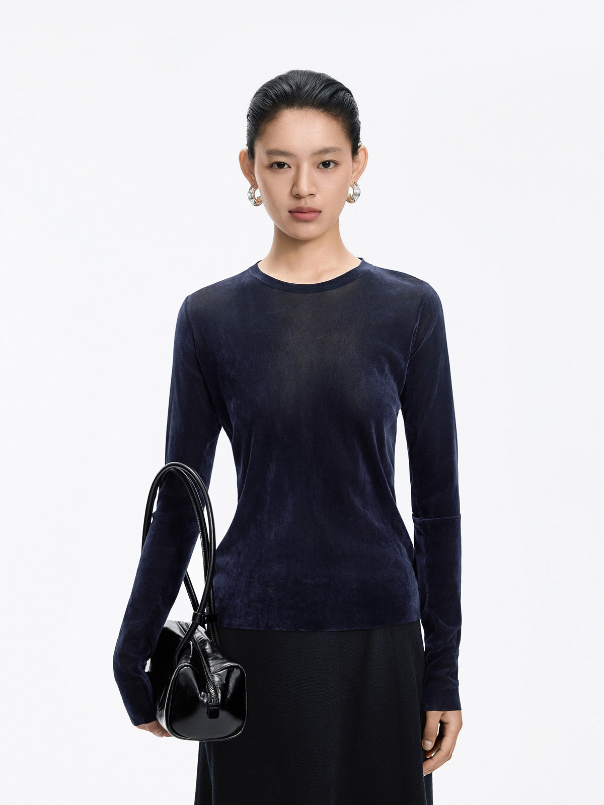 T-Shirt / JNBY Nylon Flocked Mesh Long Sleeve Top